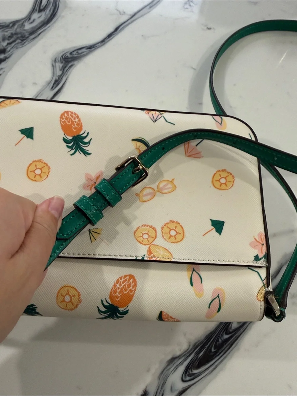 kate spade Cream Crossbody with Green Strap and Citrus Print